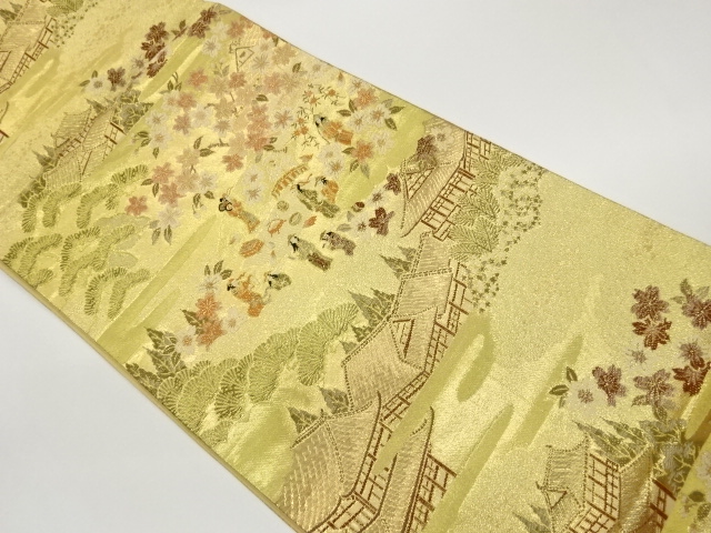 JAPANESE FUKURO OBI / WOVEN SCENERY OF GARDEN